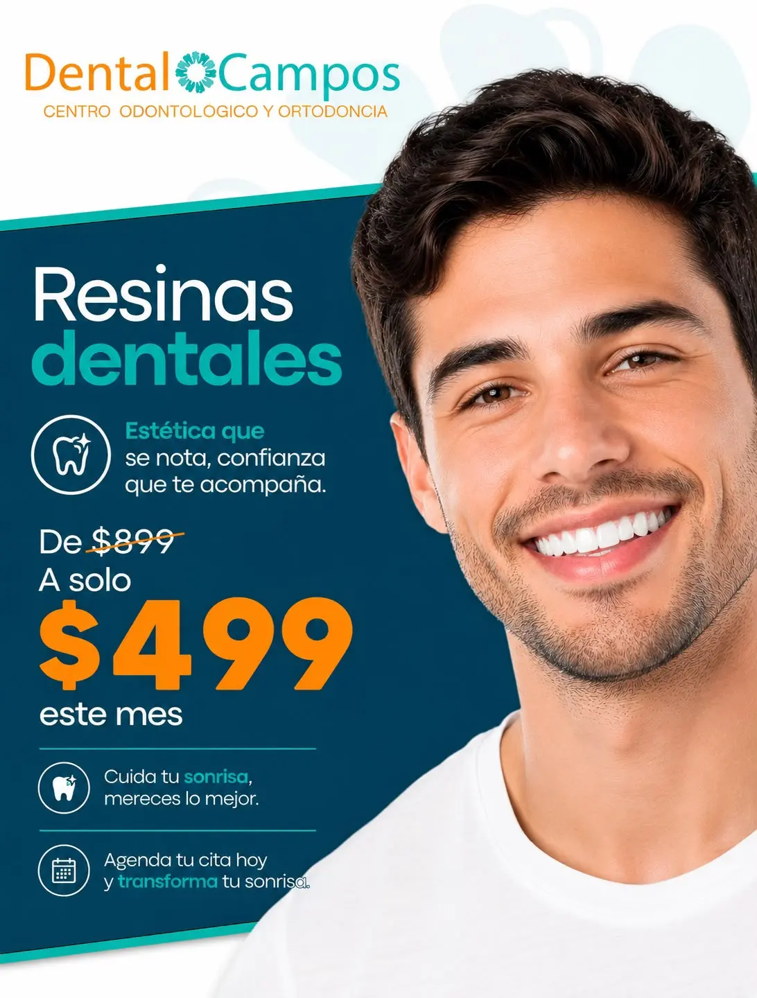 Promoción de resinas dentales desde $499 en Dental Campos